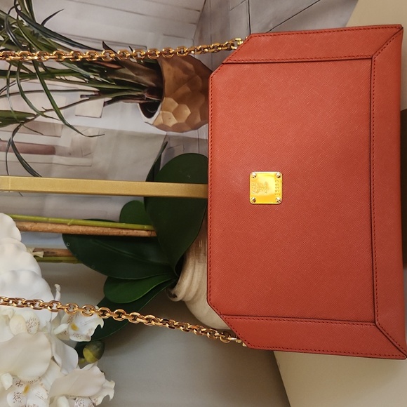 MCM Handbags - MCM Slim 3 Way Crossbody Bag Gold Chain. Gorgeous Coral Color!